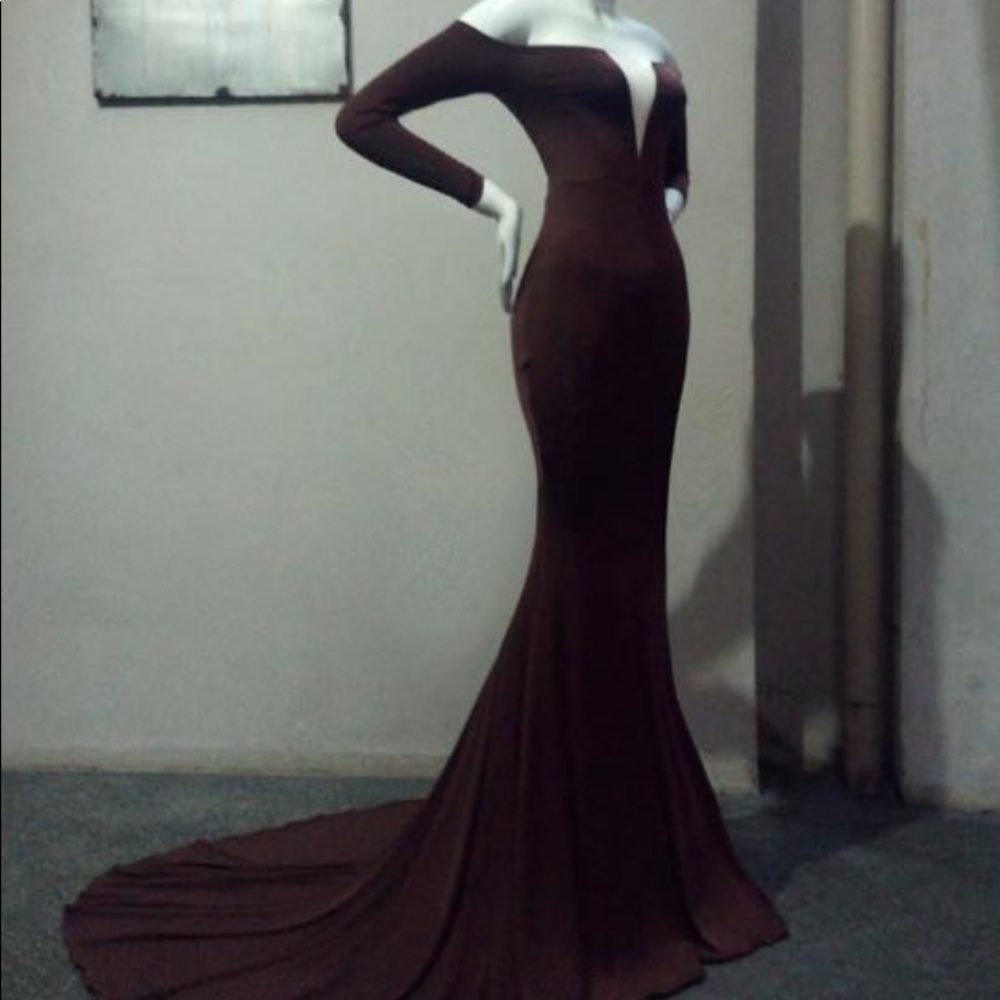 Chocolate brown gown.